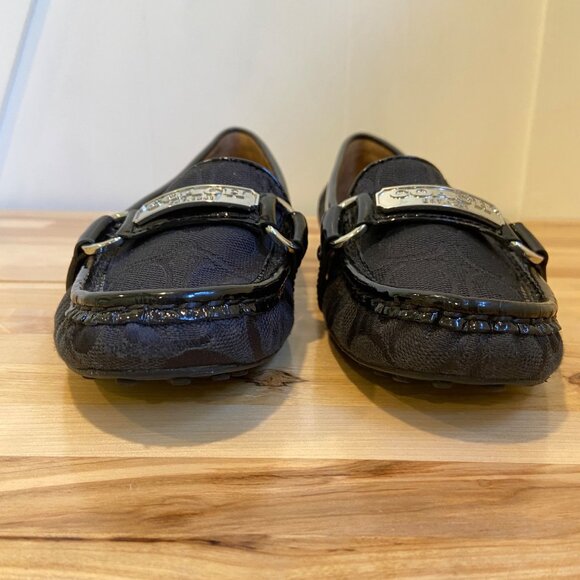 Coach Womens Felisha style Black Signature Canvas & Patent Leather Loafers Size - Picture 5 of 16